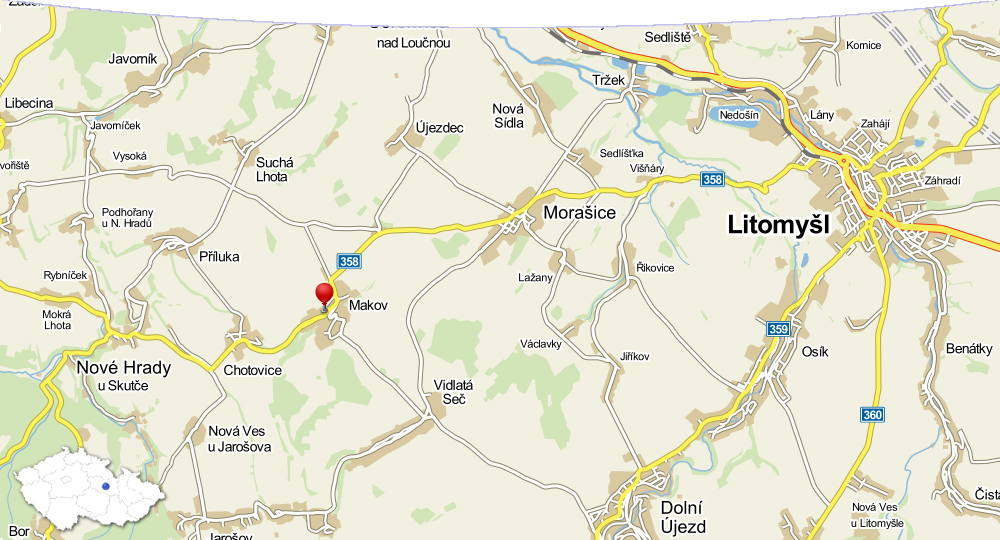 Mapa s polohou farmy
